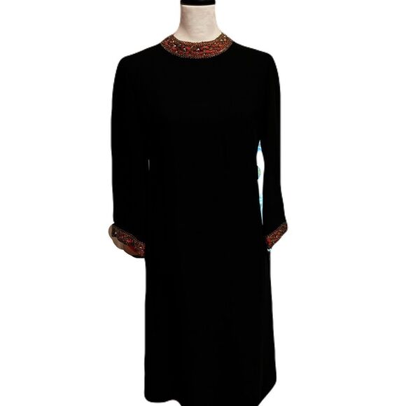Ranelle Black Shift Dress with Embellished Collar & Cuffs | Vintage | Sz 10 |EUC - Picture 1 of 10